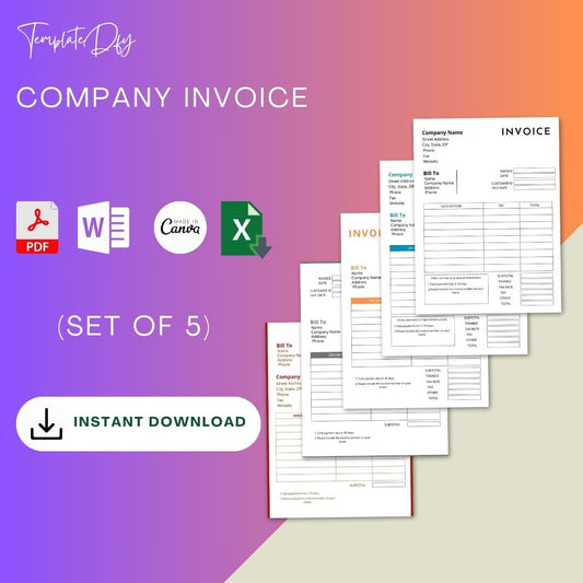 Company Invoice Template Blank Printable PDF, Word Excel