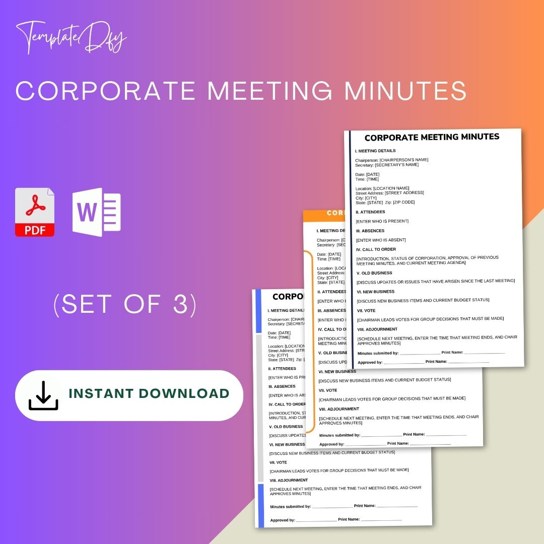 Corporate Board Of Directors Meeting Minutes Template