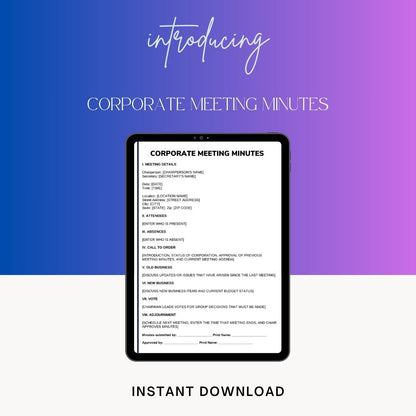 Corporate Meeting Minutes Template Blank Printable PDF Word