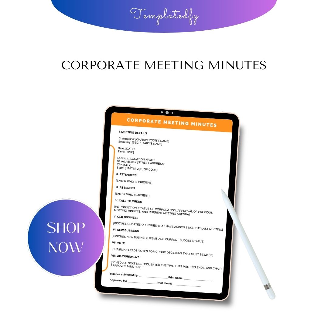 Corporate Meeting Minutes Template Blank Printable PDF Word