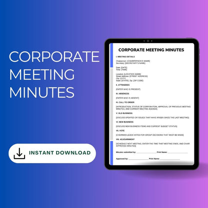 Corporate Meeting Minutes Template Blank Printable PDF Word