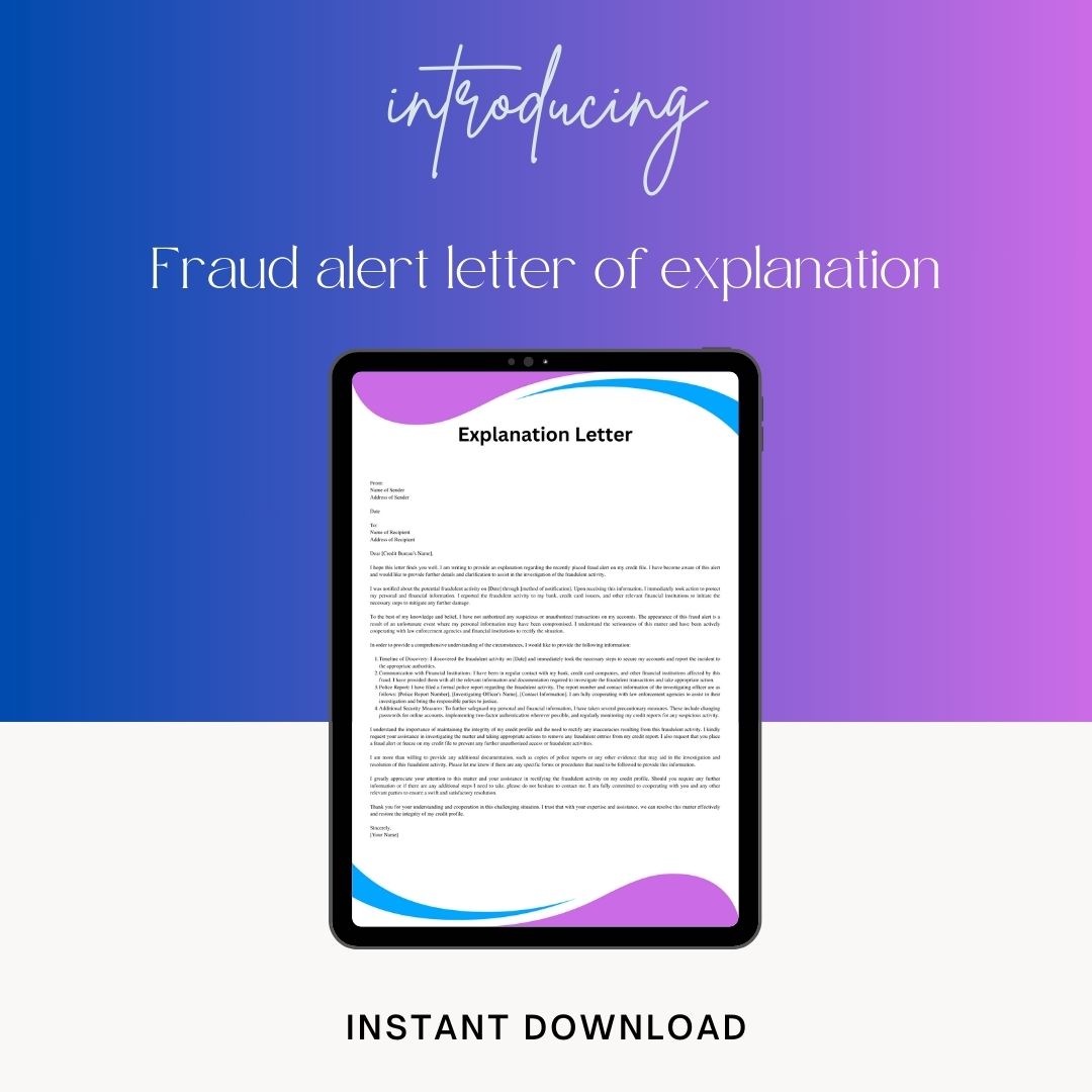 Fraud Alert Letter of Explanation Sample with Examples Word