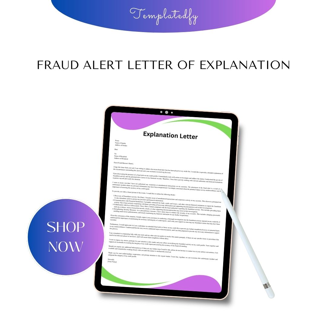 Fraud Alert Explanation Letter