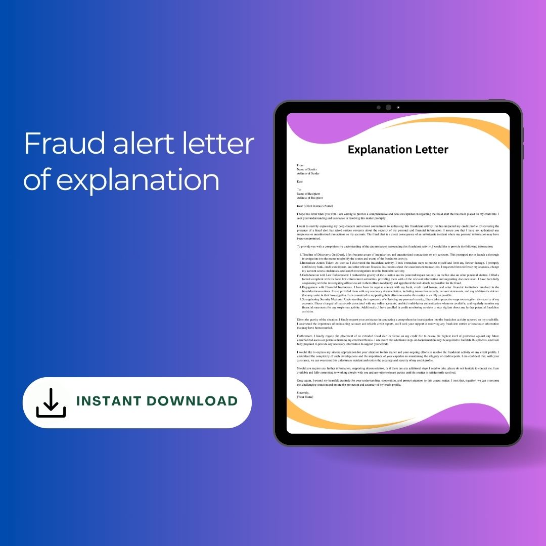 Fraud Alert Letter of Explanation