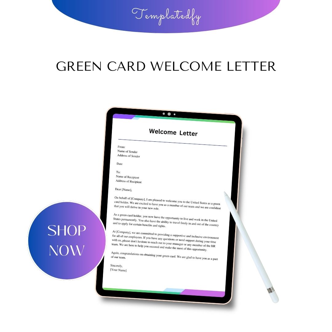 Green Card Welcome Letter Template