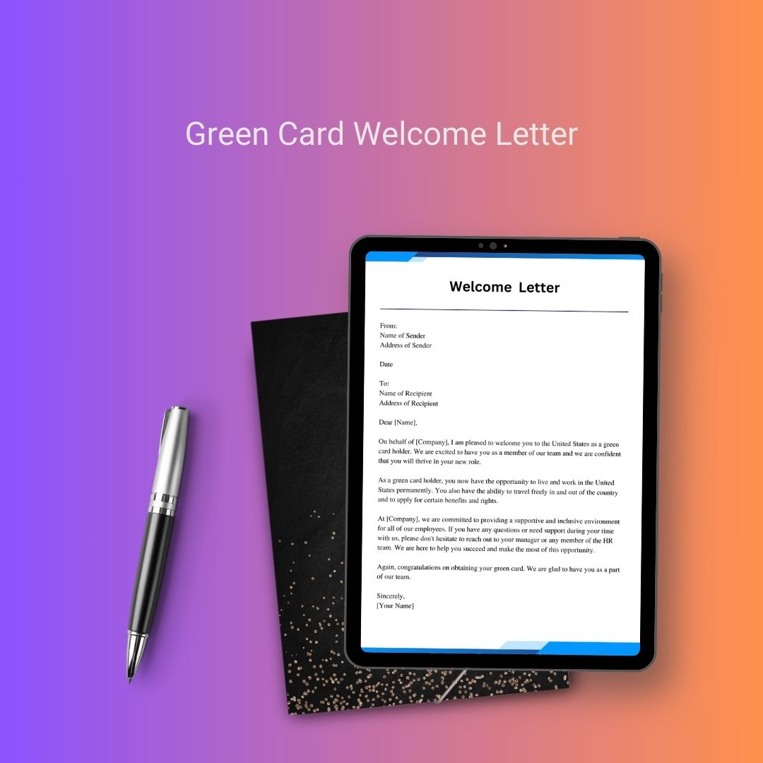 Green Card Welcome Letter Sample