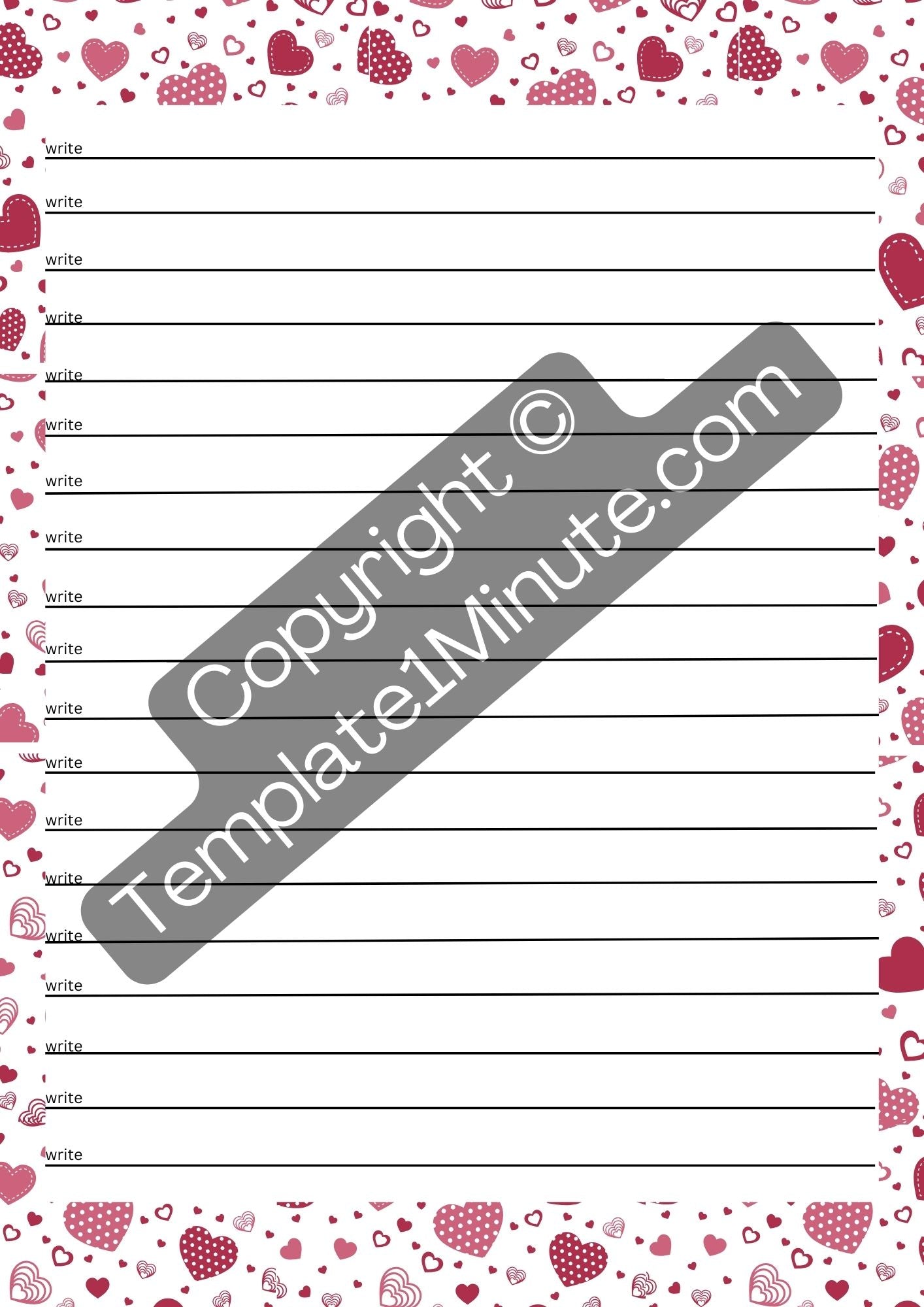 Heart Writing Paper Printable Template in PDF & Word