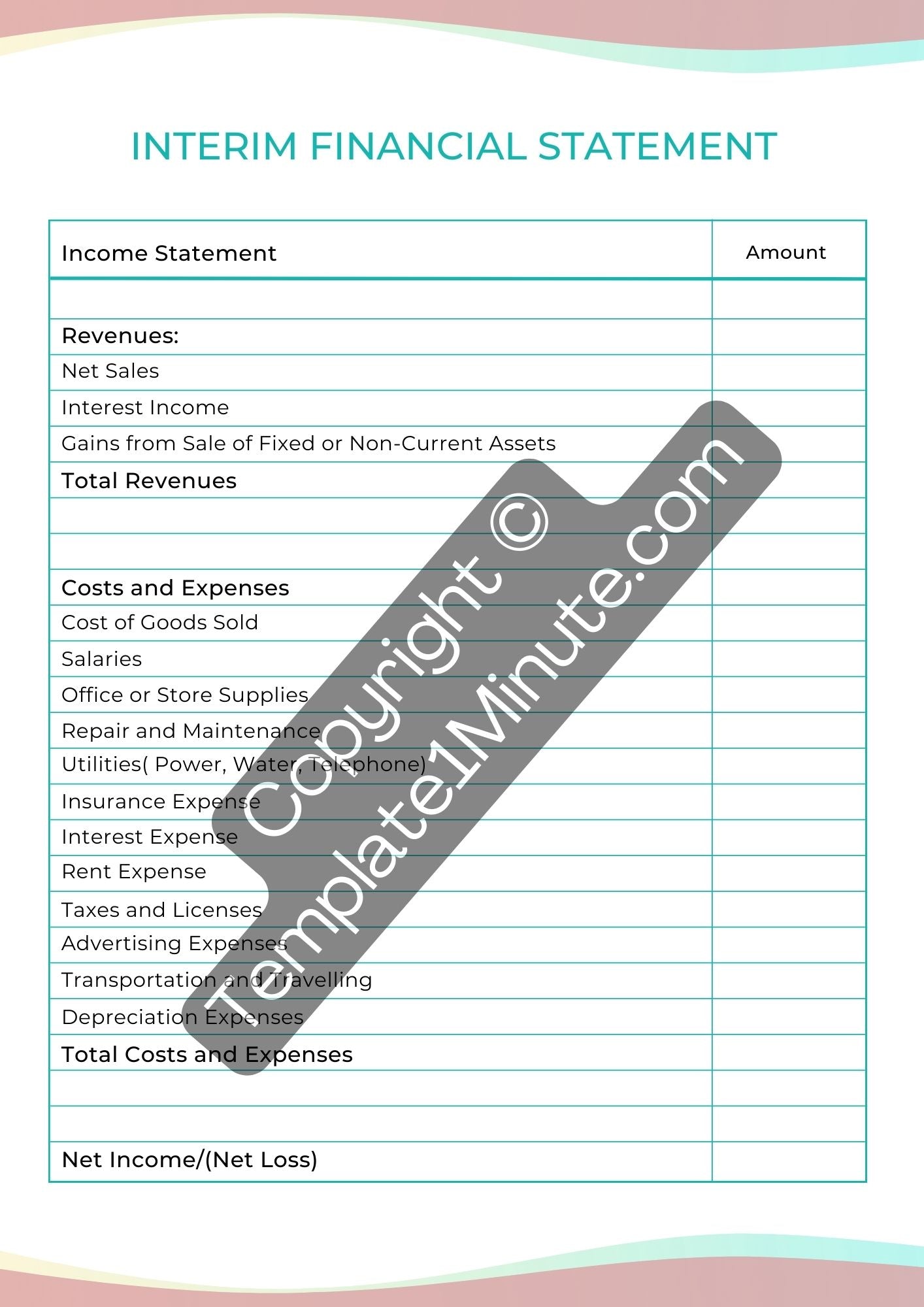 Interim Balance Sheet Template Printable PDF Word Excel