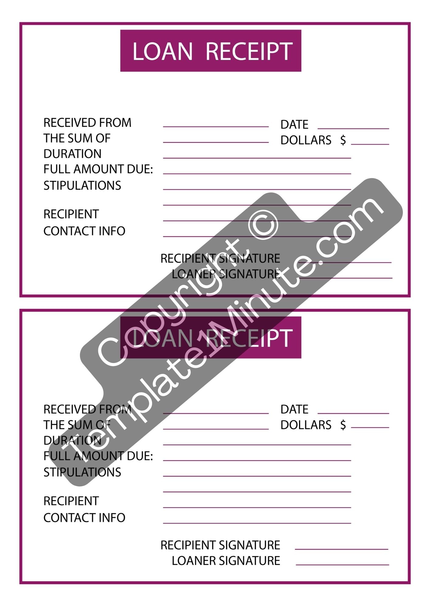 Loan Receipt Template Blank [Pdf, Excel & Word] (Pack of 5)