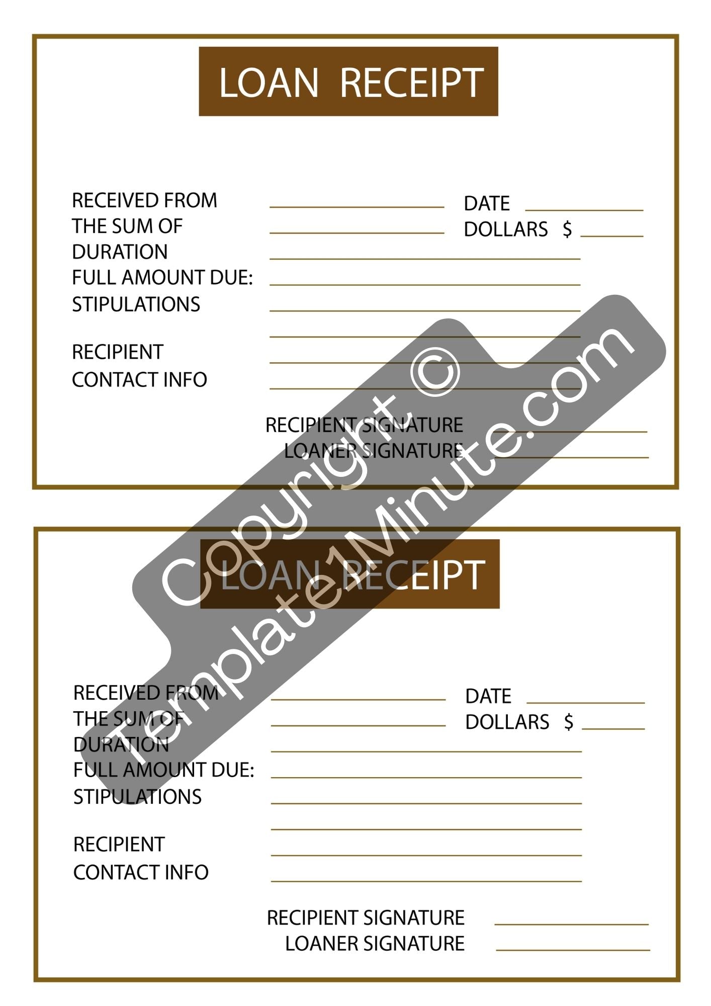 Loan Receipt Template Blank [Pdf, Excel & Word] (Pack of 5)