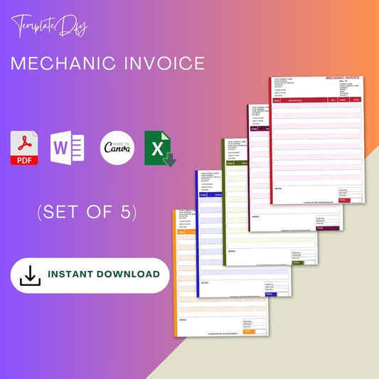 Mechanic Invoice Printable Template in PDF, Word, & Excel