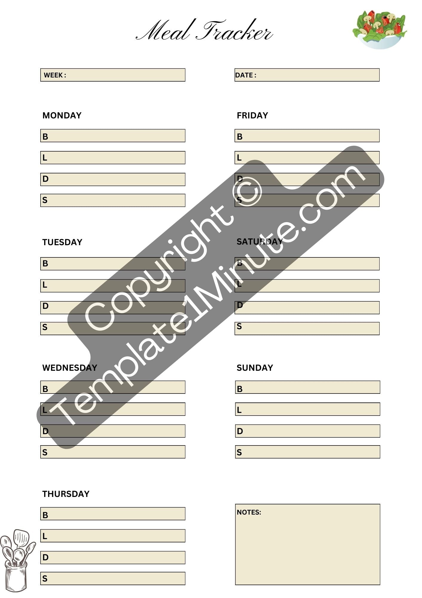 Meal Tracker Template Blank Printable [Pdf Word Excel]