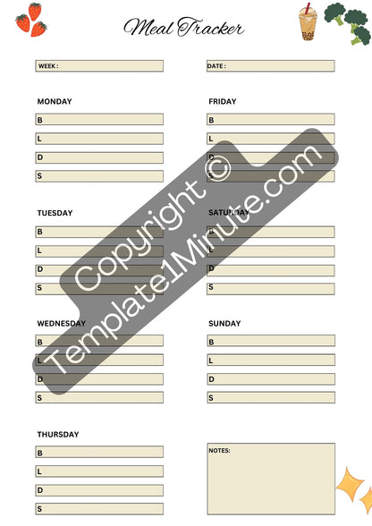 Meal Tracker Template Blank Printable [Pdf Word Excel]