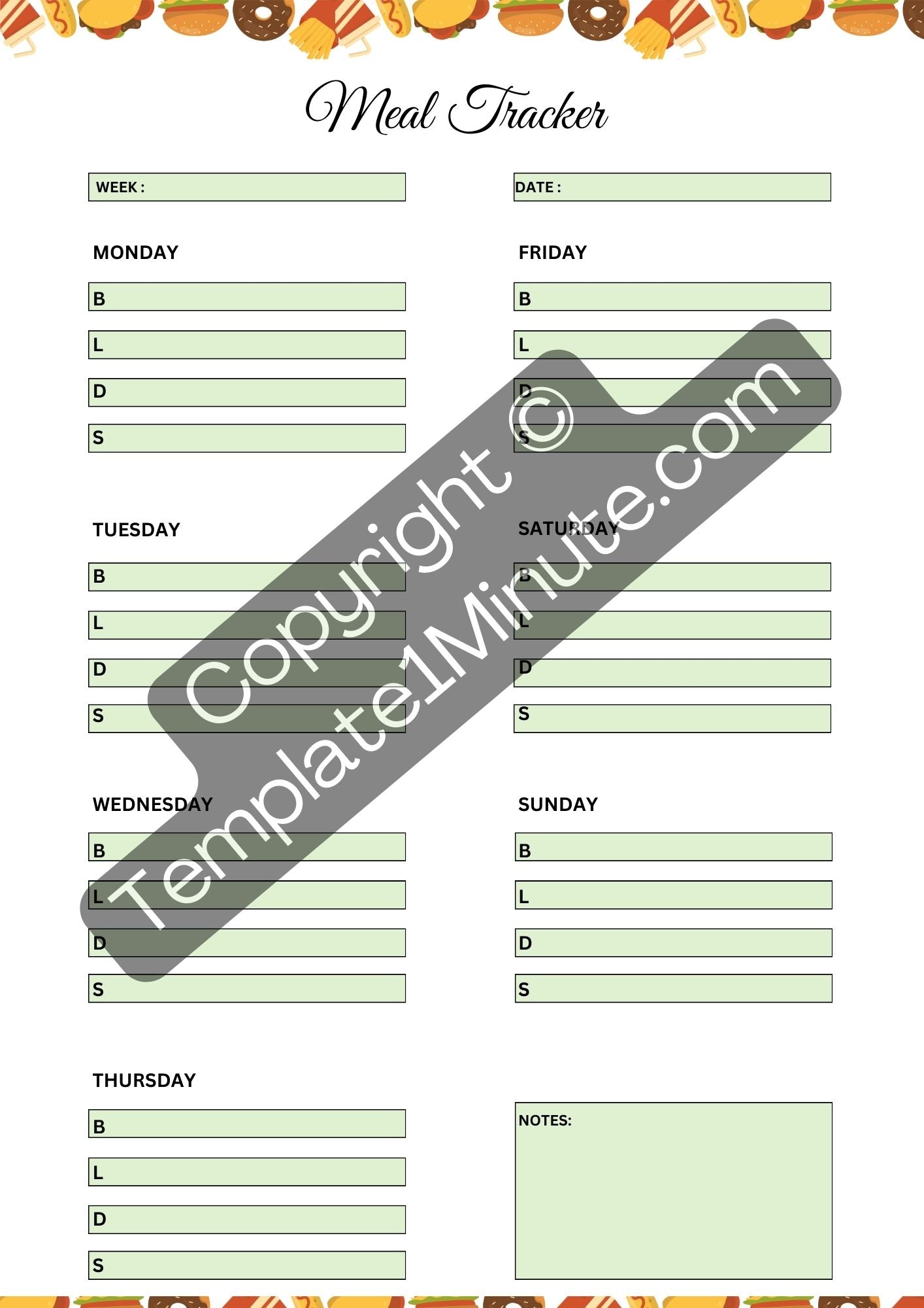 Meal Tracker Template Blank Printable [Pdf Word Excel]