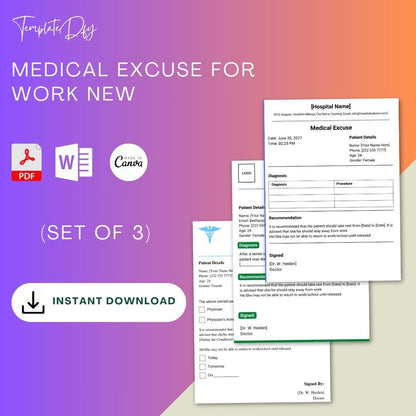 Medical Excuse for Work Template Printable [Word Editable]