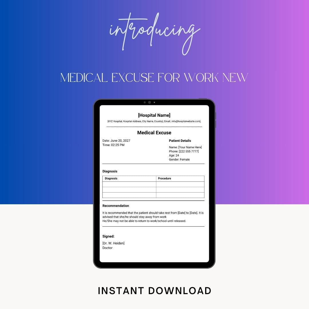 Medical Excuse for Work Template Printable [Word Editable]