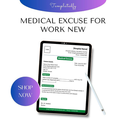 Medical Excuse for Work Template Printable [Word Editable]