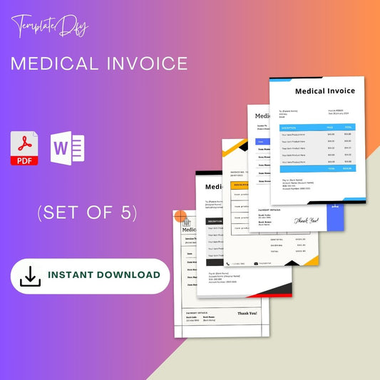 Medical Invoice Template Blank Printable PDF, Excel, Word