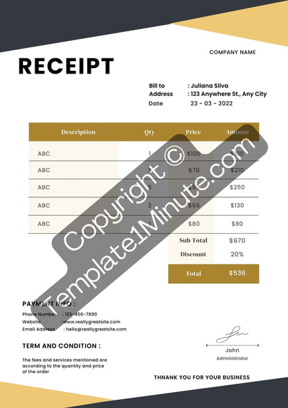 Modern Receipt Template Blank Printable [Pdf, Excel & Word]