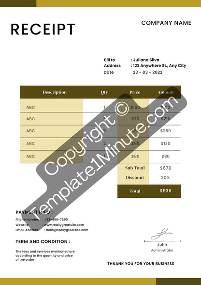 Modern Receipt Template Blank Printable [Pdf, Excel & Word]