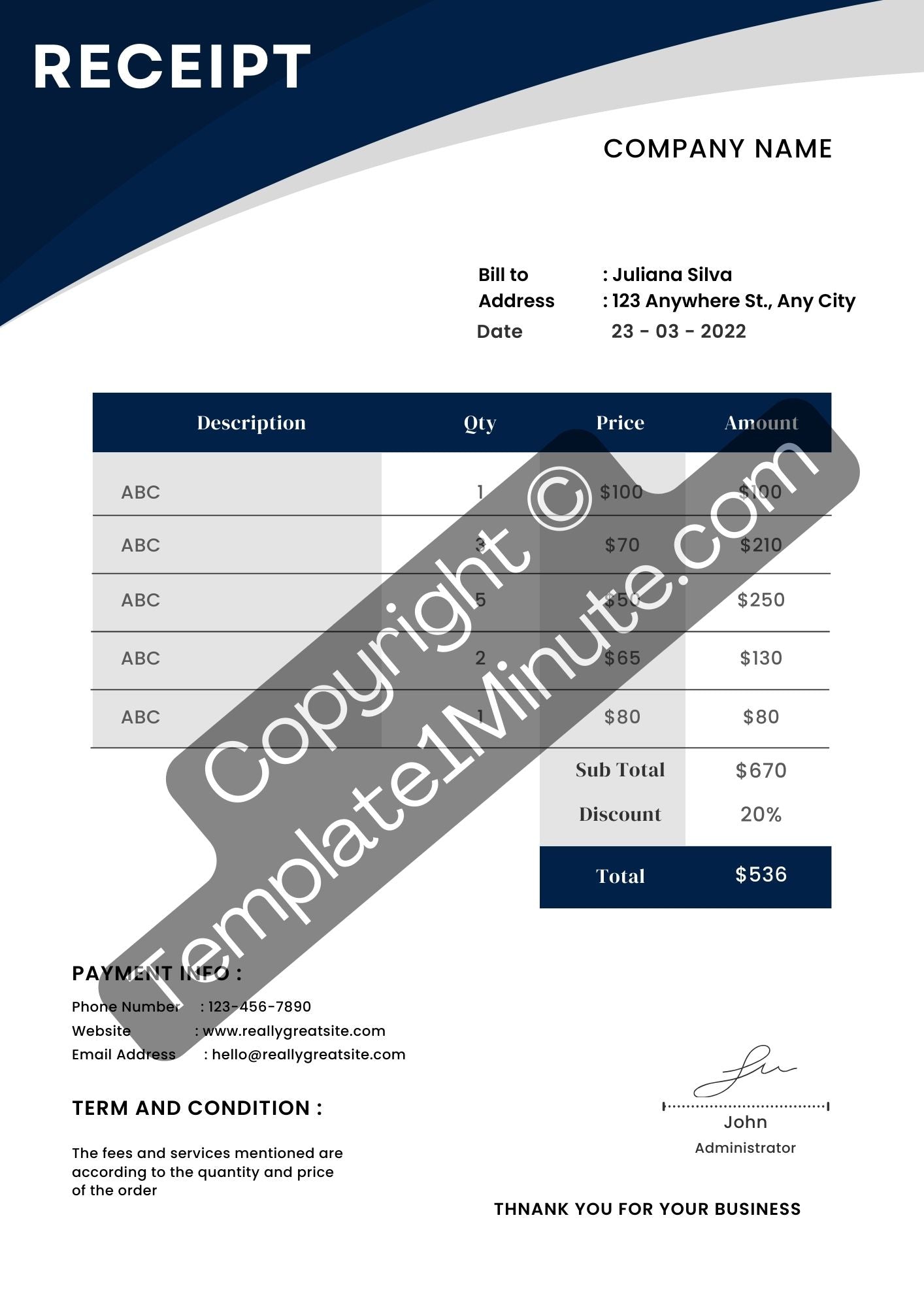 Modern Receipt Template Blank Printable [Pdf, Excel & Word]