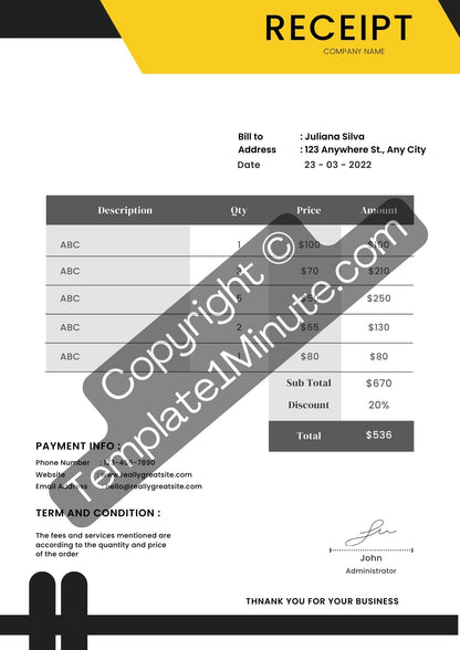 Modern Receipt Template Blank Printable [Pdf, Excel & Word]