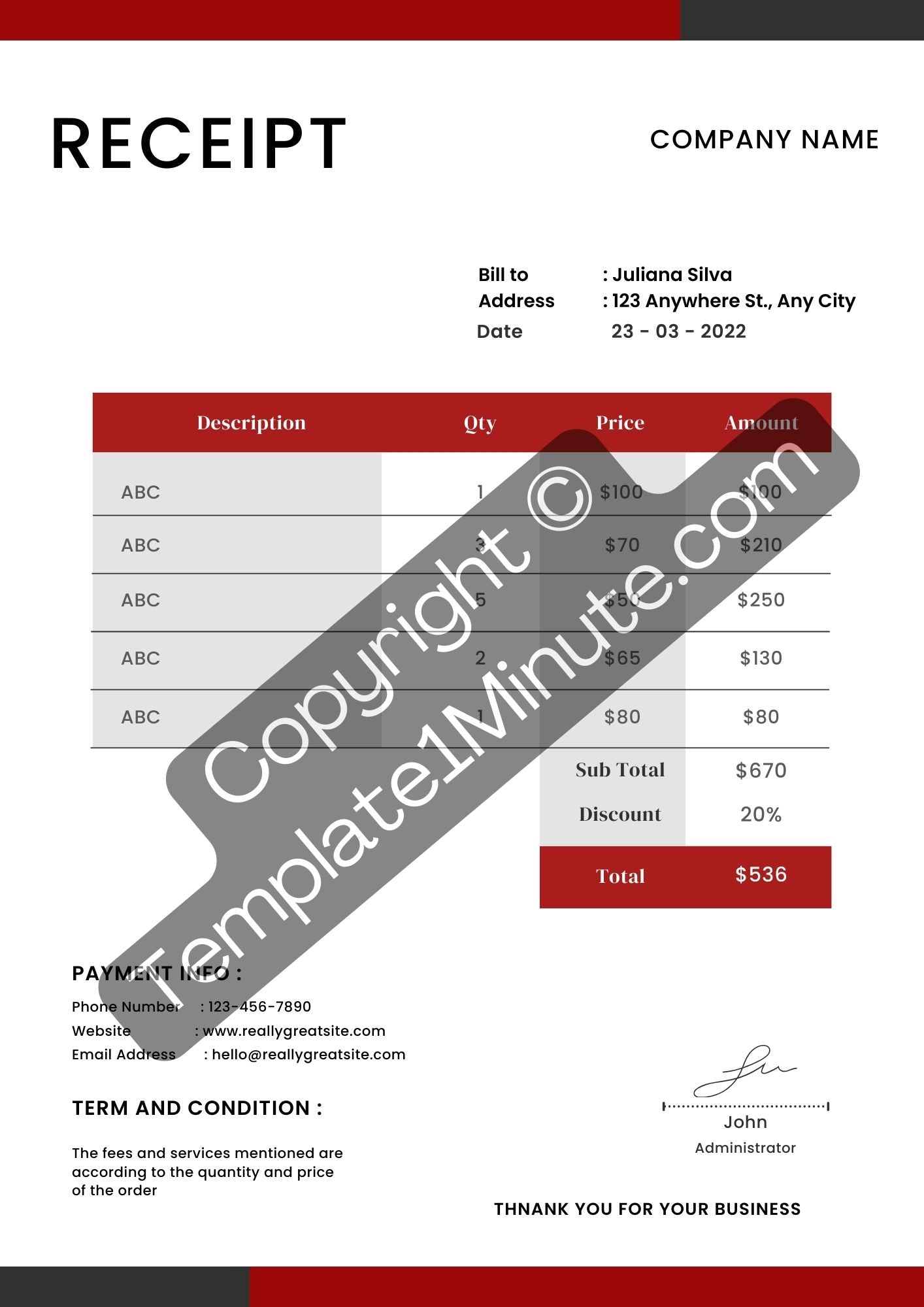 Modern Receipt Template Blank Printable [Pdf, Excel & Word]