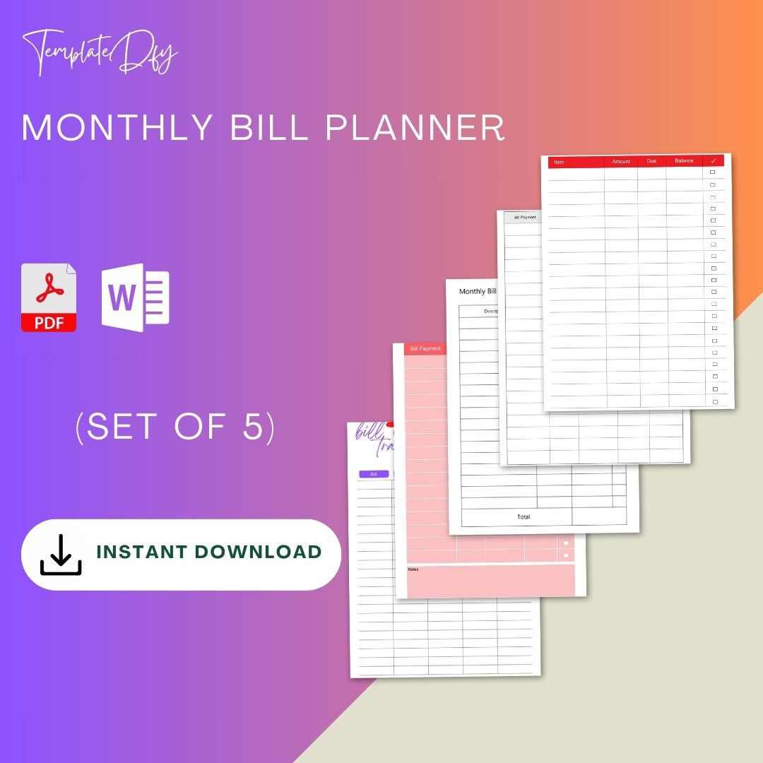 Monthly Bill Planner Template Printable [Pdf, Word, Excel]