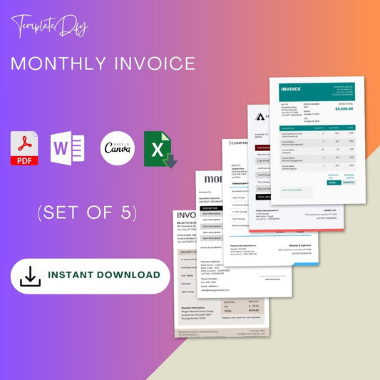 Monthly Invoice Template Blank Printable PDF, Excel, Word