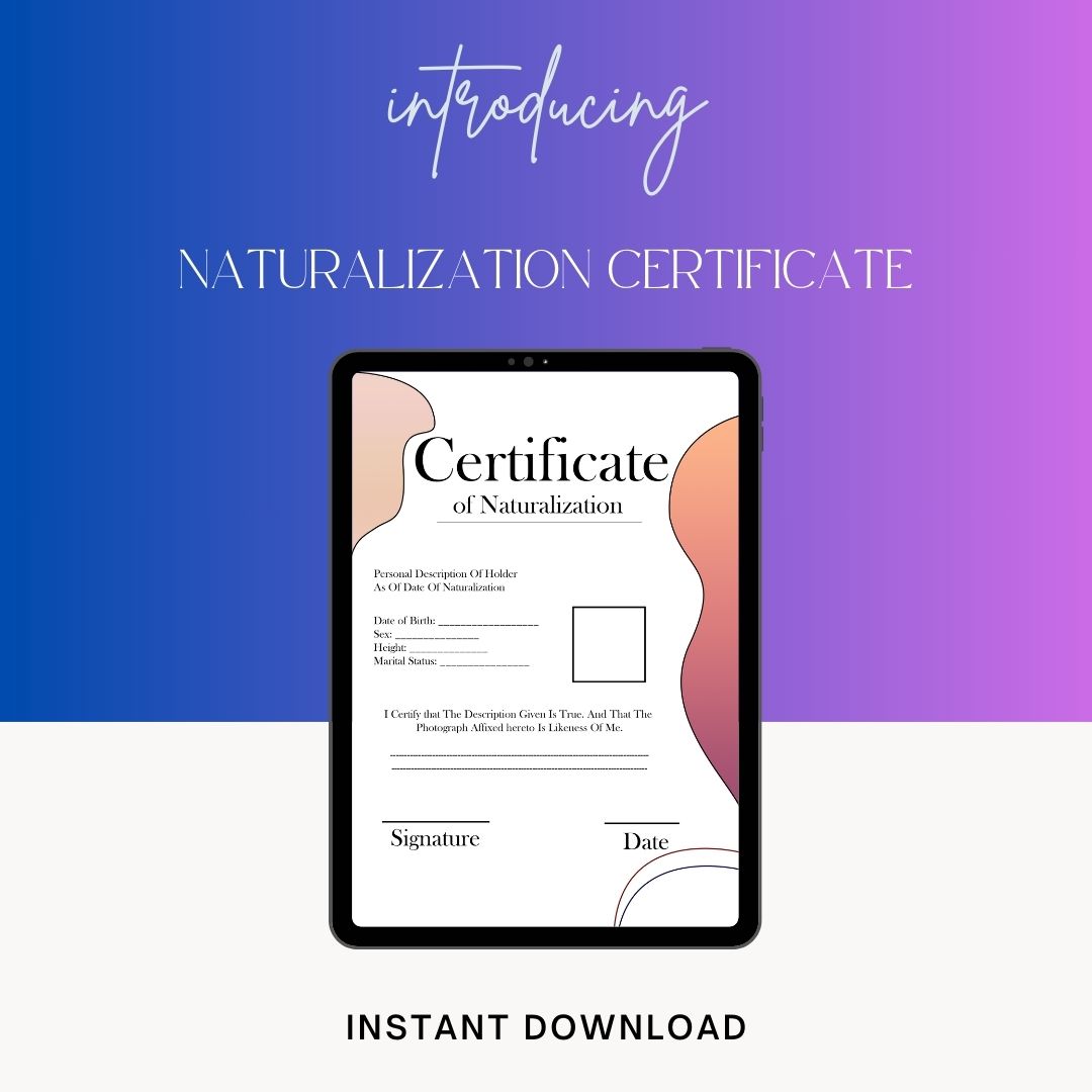 Certificate Of Naturalization Printable Template Pdf And Word Template1minute 8328