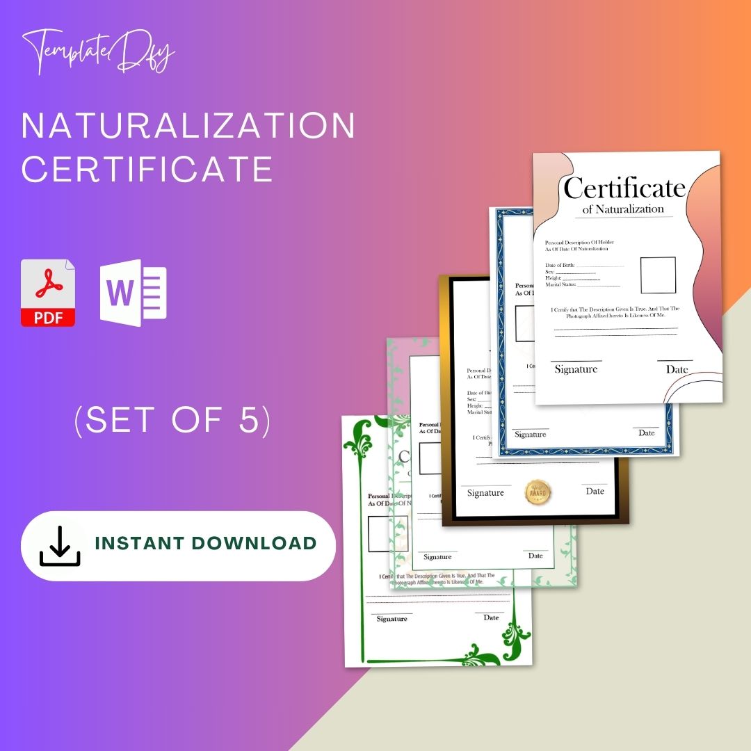 Certificate Of Naturalization Printable Template Pdf And Word Template1minute 4583