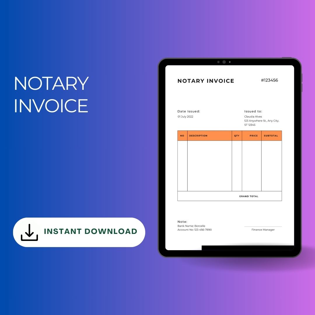 Notary Invoice Template Blank Printable in PDF, Excel, Word