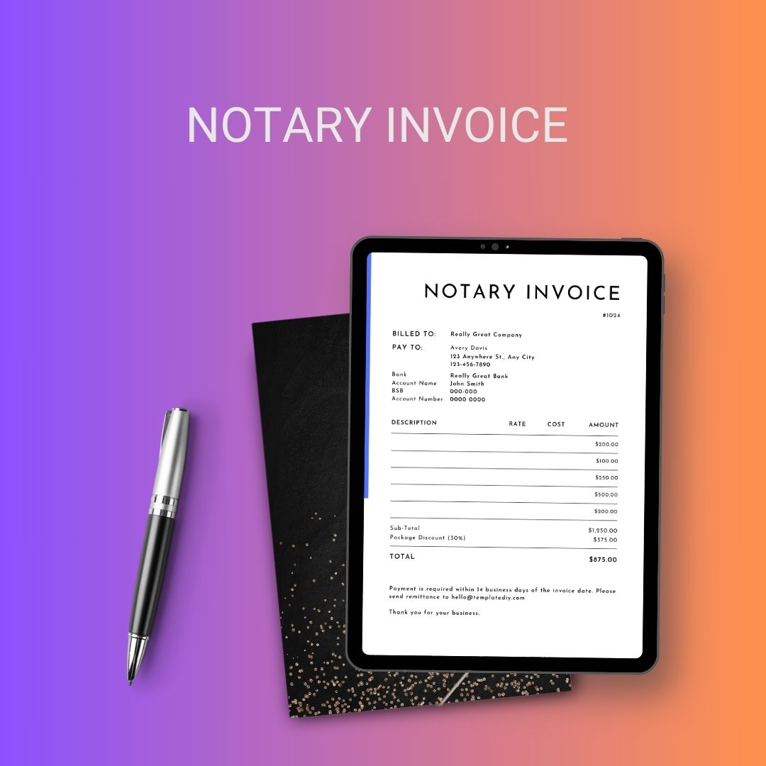 Notary Invoice Template Blank Printable in PDF, Excel, Word