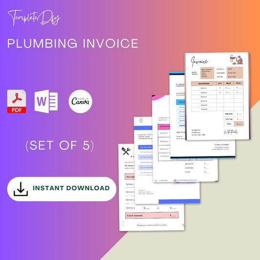 Plumbing Invoice Template Blank Printable PDF, Excel, Word