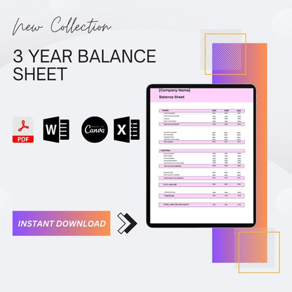 Printable 3 Year Balance Sheet