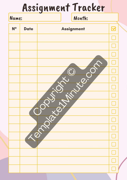 Assignment Tracker Template Blank Printable - Pdf Word