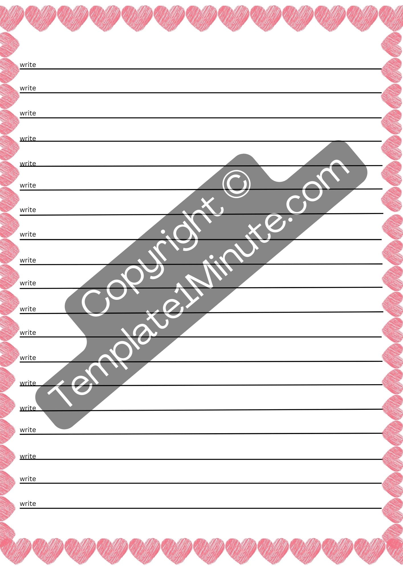 Heart Writing Paper Printable Template in PDF & Word