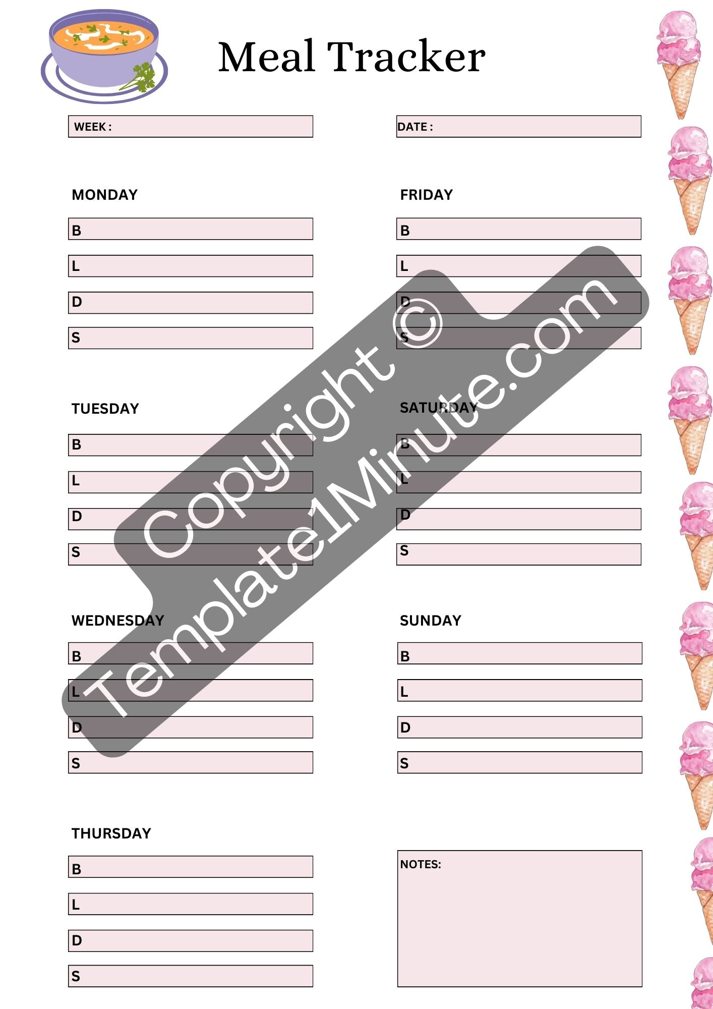 Meal Tracker Template Blank Printable [Pdf Word Excel]