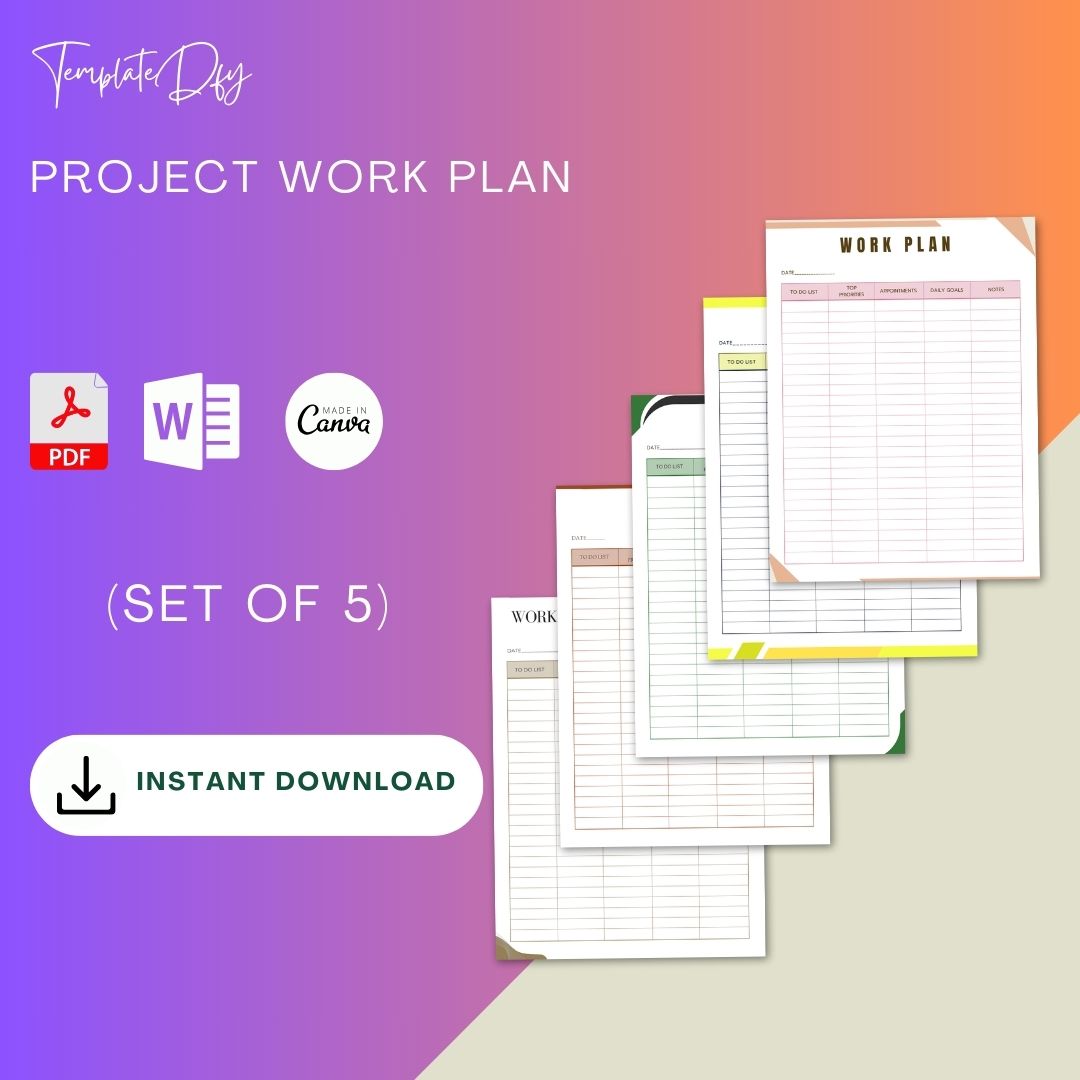 Project Work Plan Template Printable [PDF, Excel, Word]