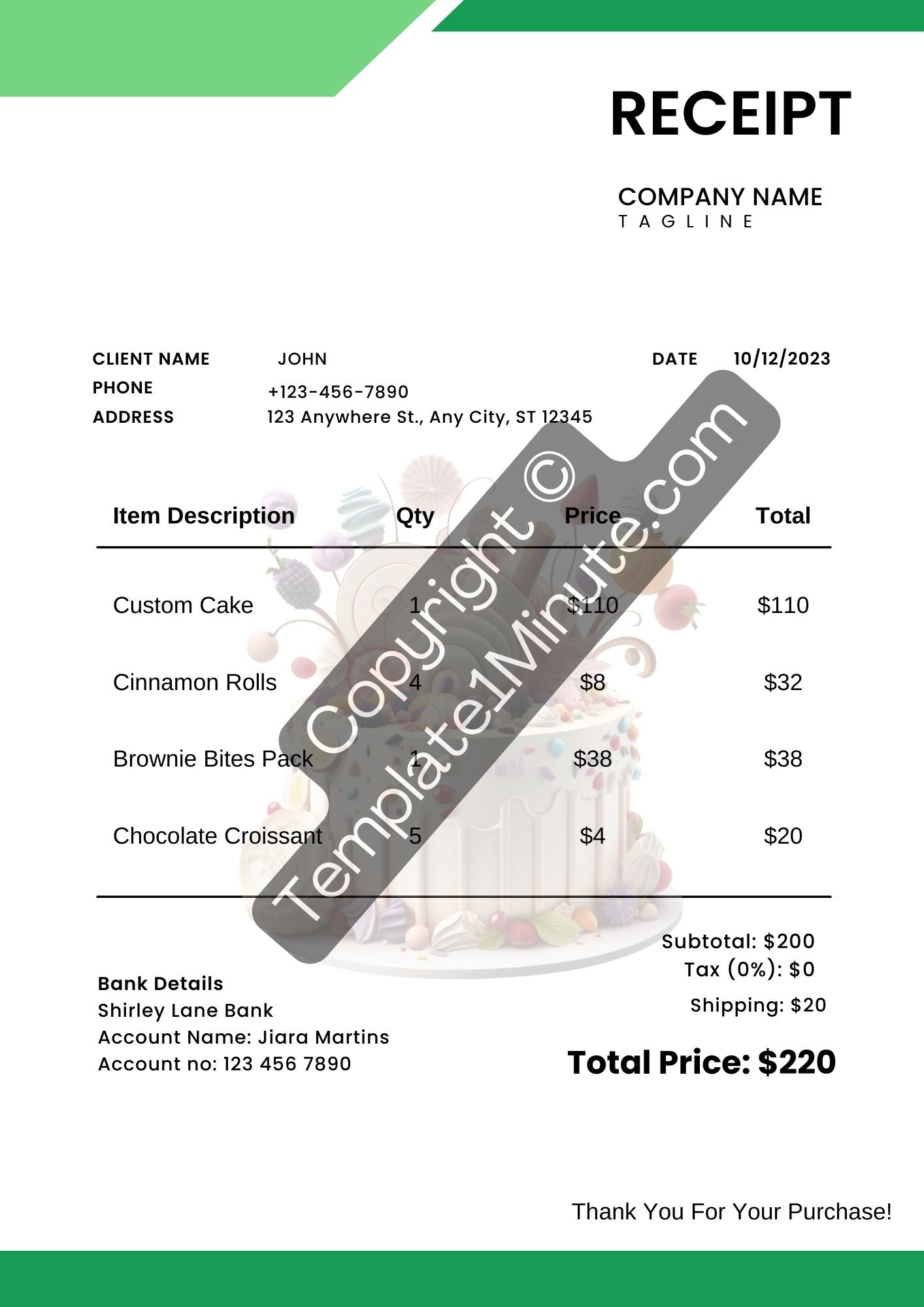 Cake Receipt Template Blank Printable [Pdf, Excel & Word]