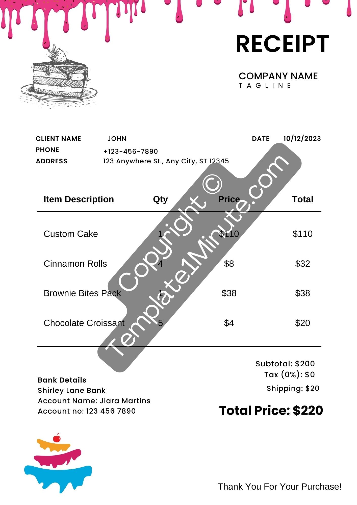 Cake Receipt Template Blank Printable [Pdf, Excel & Word]