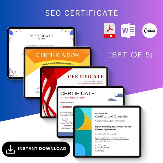 Certificate for SEO Blank Printable Template PDF & Word