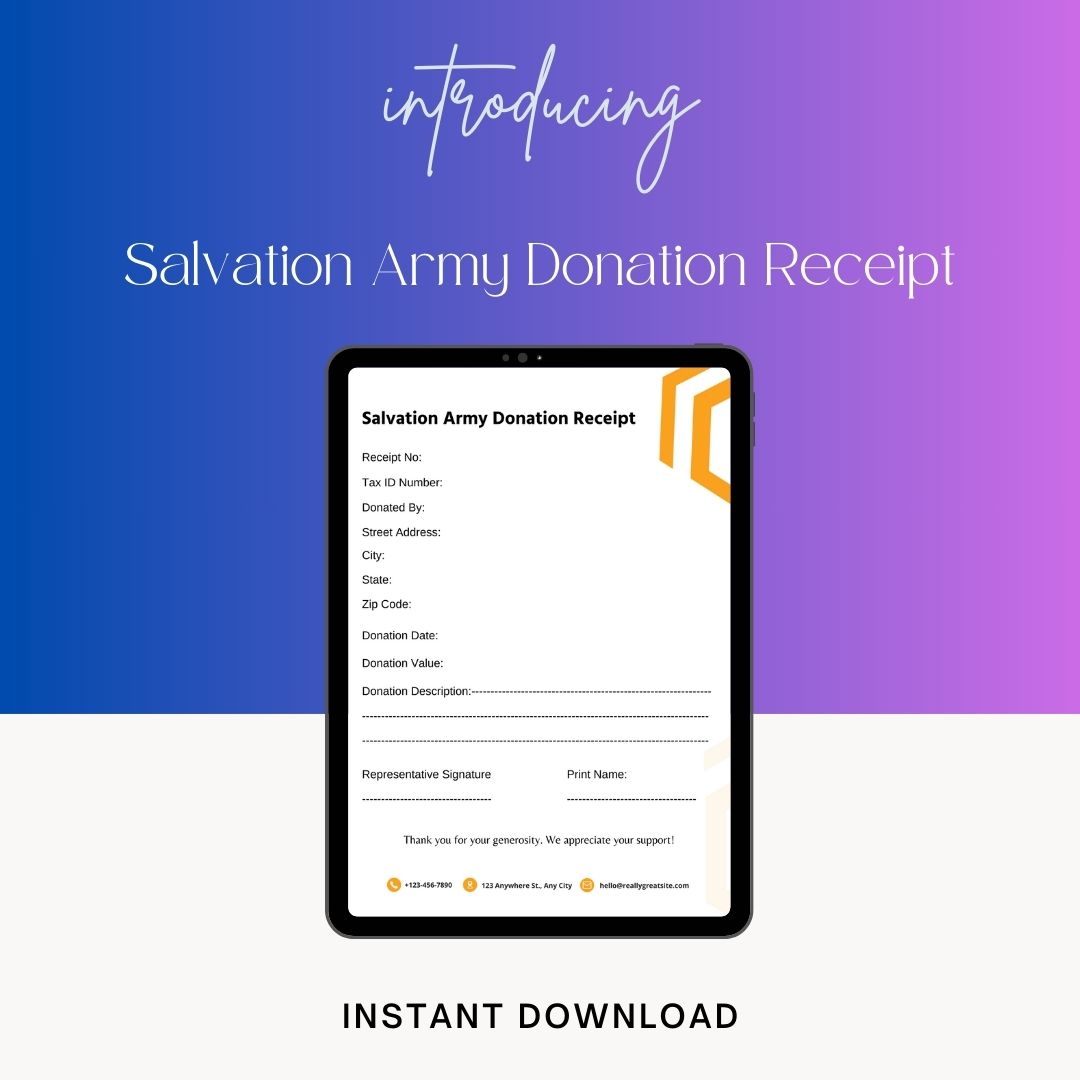 Salvation Army Donation Receipt Template Pdf Word -Pack of 3