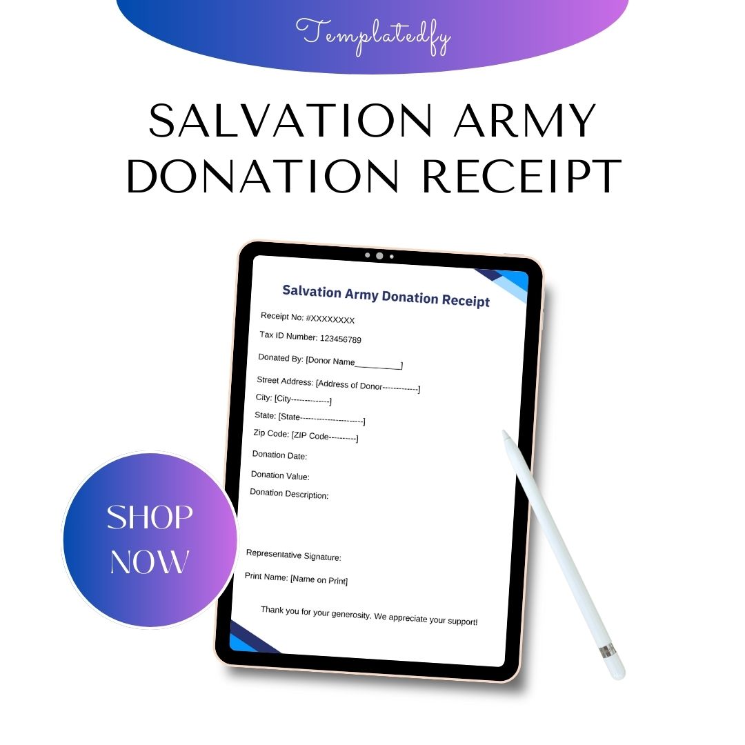 Salvation Army Donation Receipt Template Pdf Word -Pack of 3