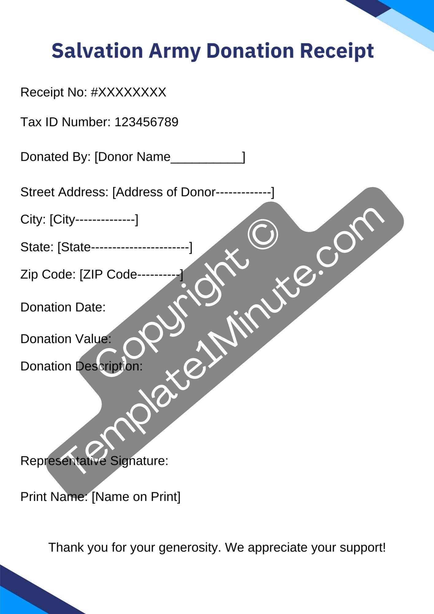 Salvation Army Donation Receipt Template Pdf Word -Pack of 3