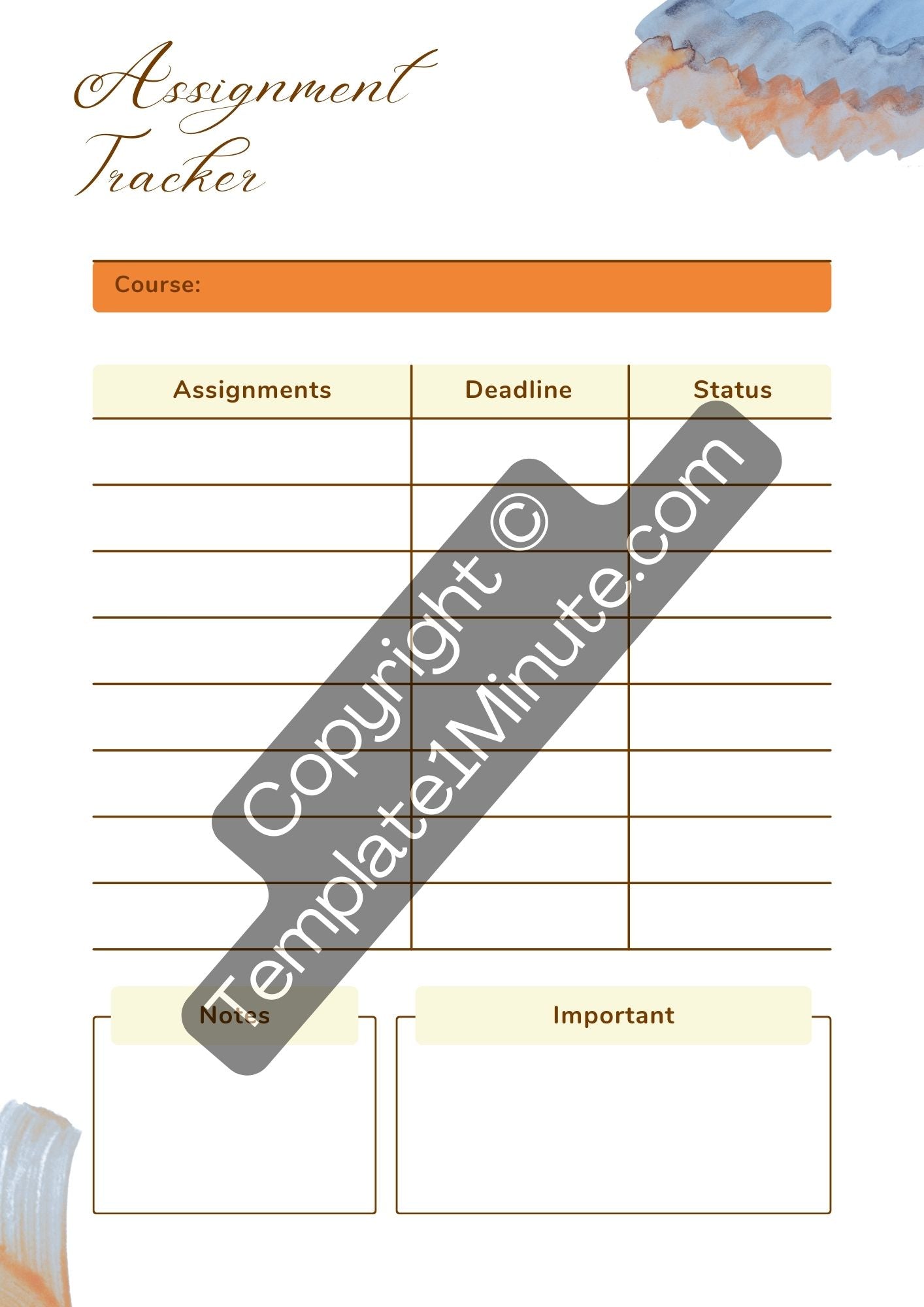 Assignment Tracker Template Blank Printable - Pdf Word