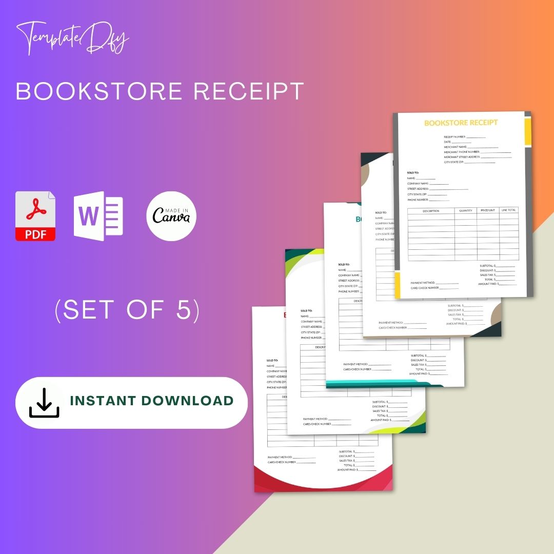 Bookstore Receipt Template Blank Printable [Pdf, Word Excel]