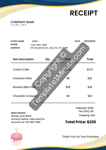 Cake Receipt Template Blank Printable [Pdf, Excel & Word]