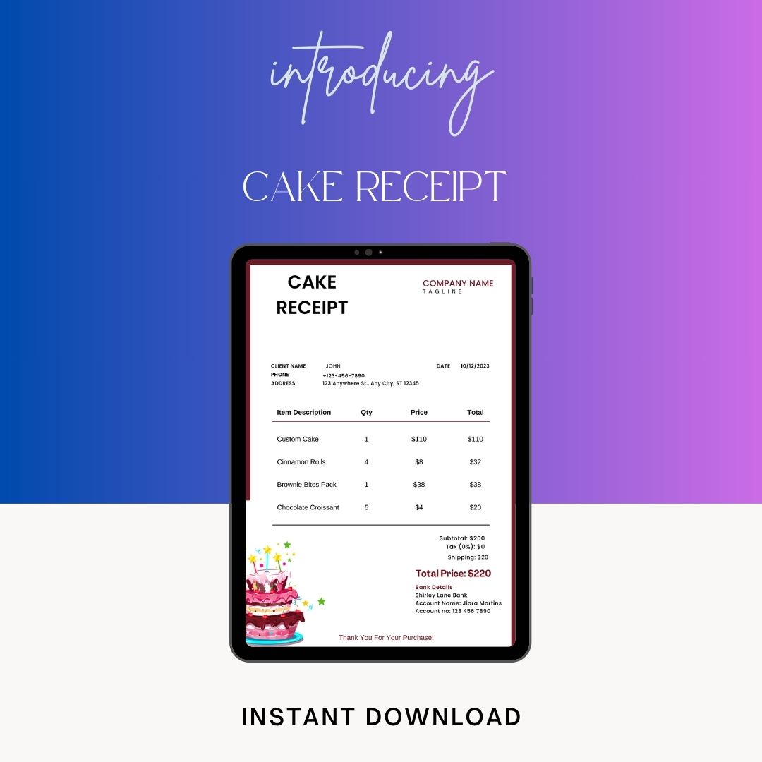 Cake Receipt Template Blank Printable [Pdf, Excel & Word]