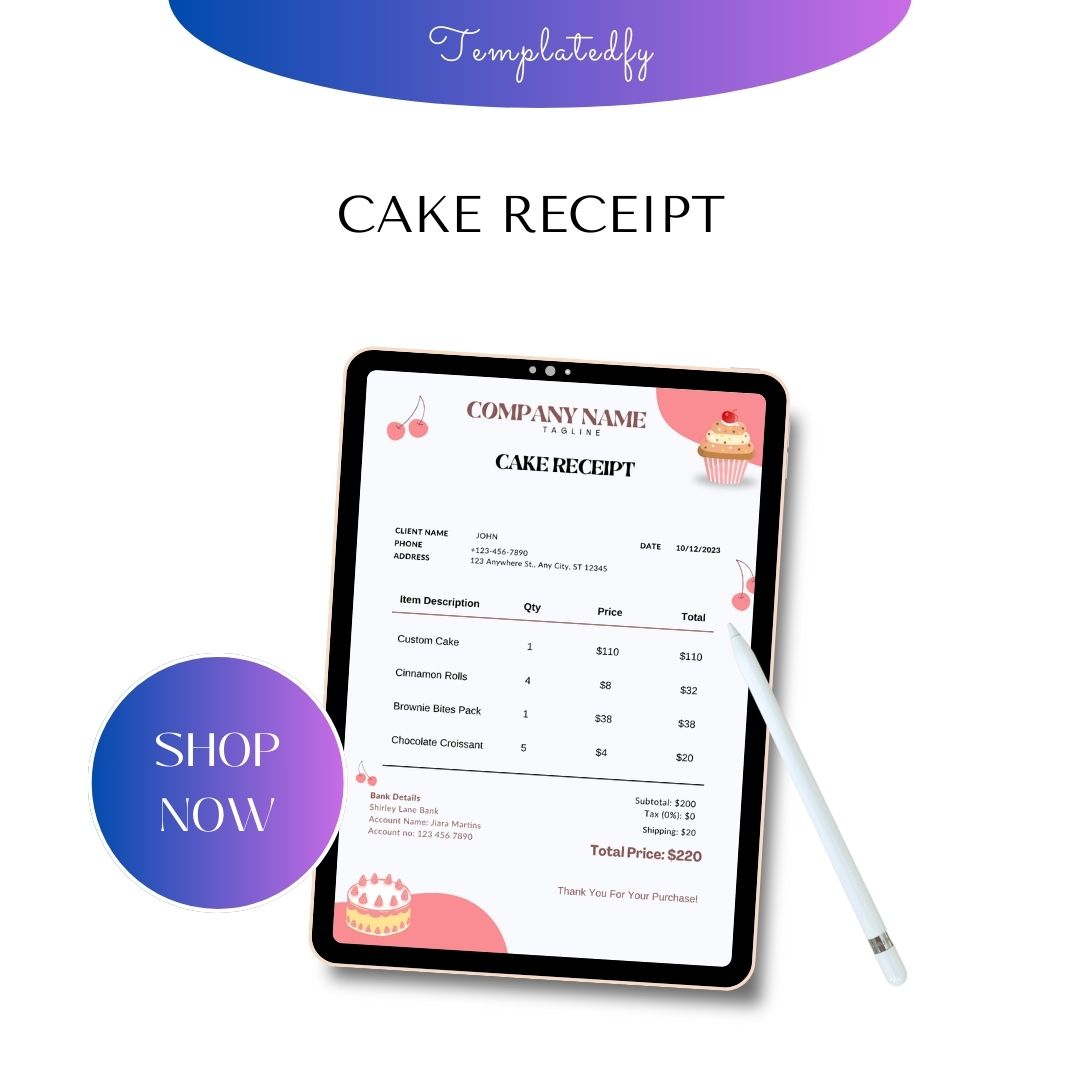 Cake Receipt Template Blank Printable [Pdf, Excel & Word]